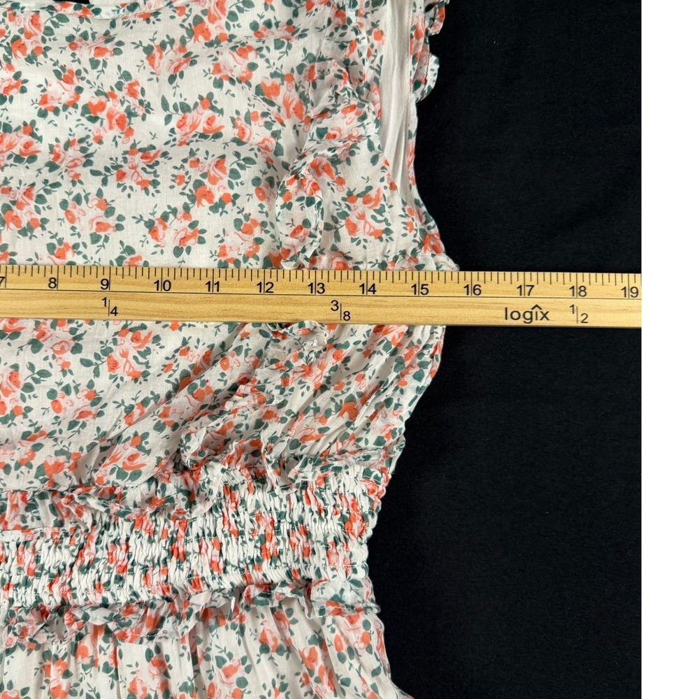 Storia Floral Smocked Tiered Ruffle Mini Dress White Coral Boho Summer Wedding M - Picture 2 of 7